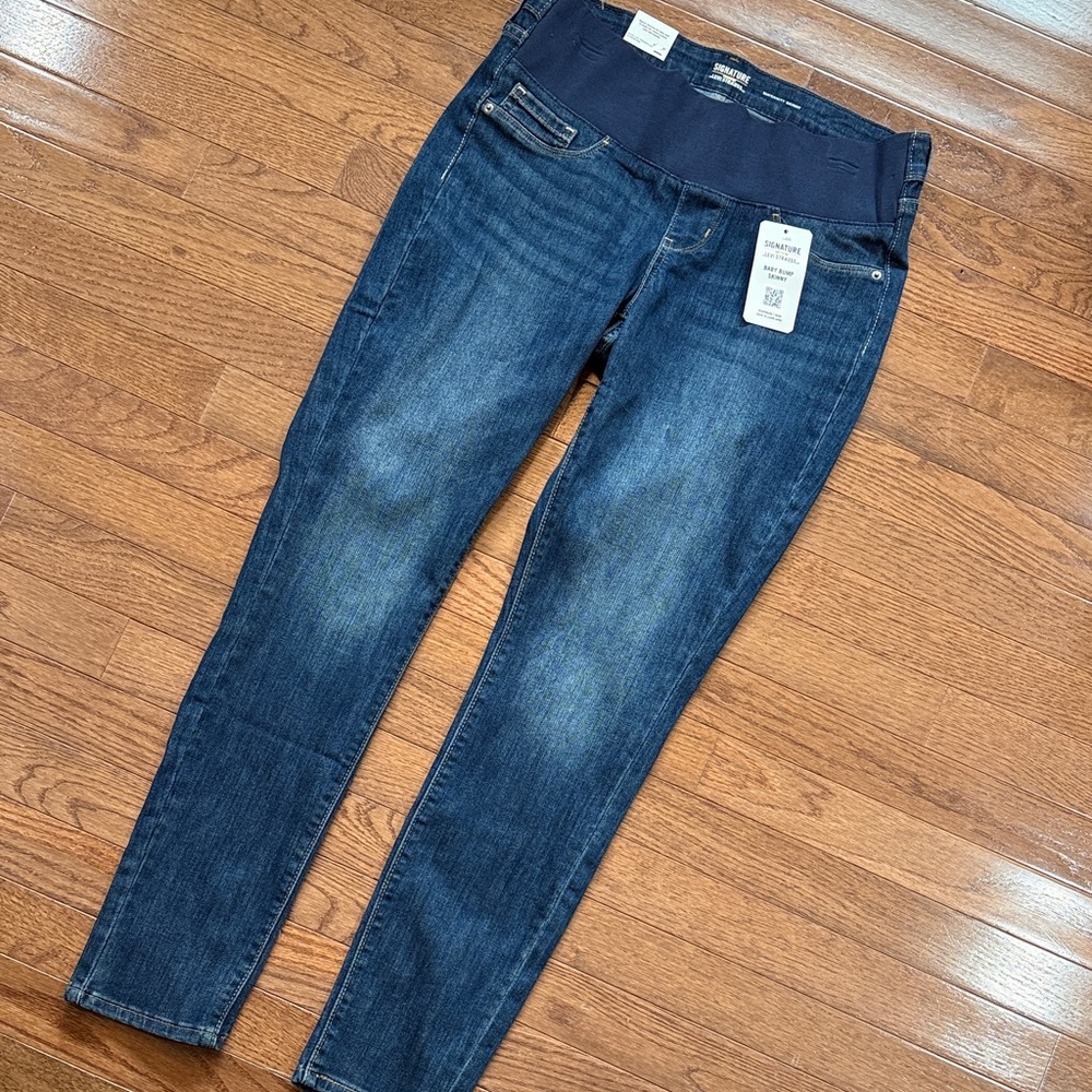 MATERNITY Signature by Levi Strauss Dark Blue Wash Skinny Jeans pull on Sz small